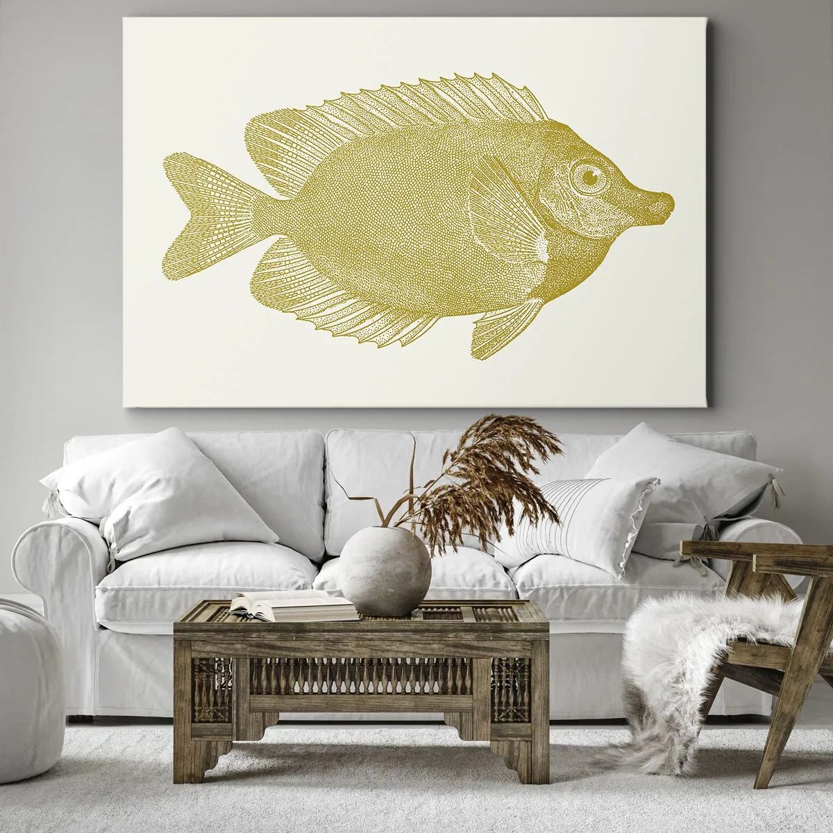 Canvas picture - Vintage goldfish on a light background - 70x50cm - Just a Fish - Modern wall decoration for the living room and bedroom ARTTOR