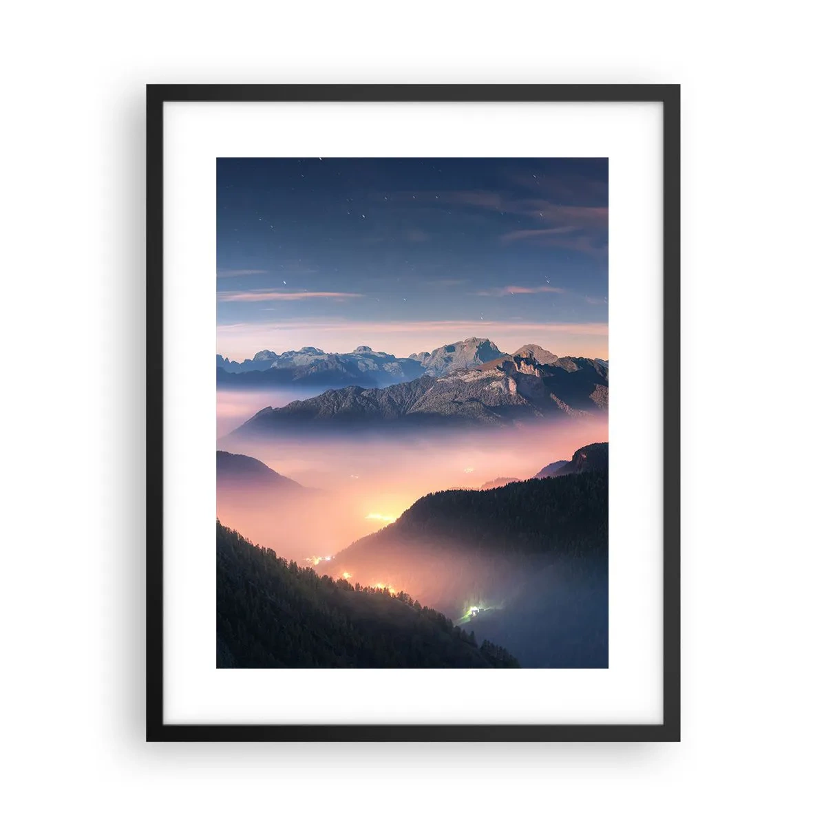 Poster in black frame - Light in the Valleys - 40x50 cm
