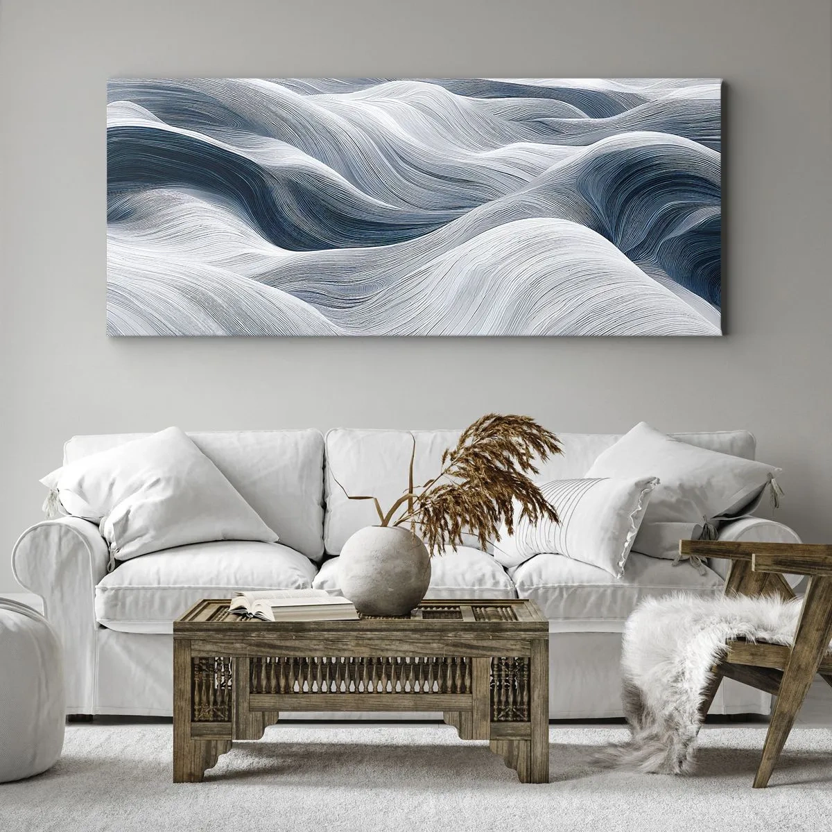 Canvas picture - White and Blue Waves - 100x40 cm