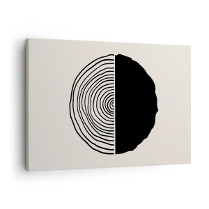Canvas picture - An abstract black and white motif inspired by a cross-section of wood with a geometric division. - 70x50cm - Half-half - Modern wall decoration for the living room and bedroom ARTTOR