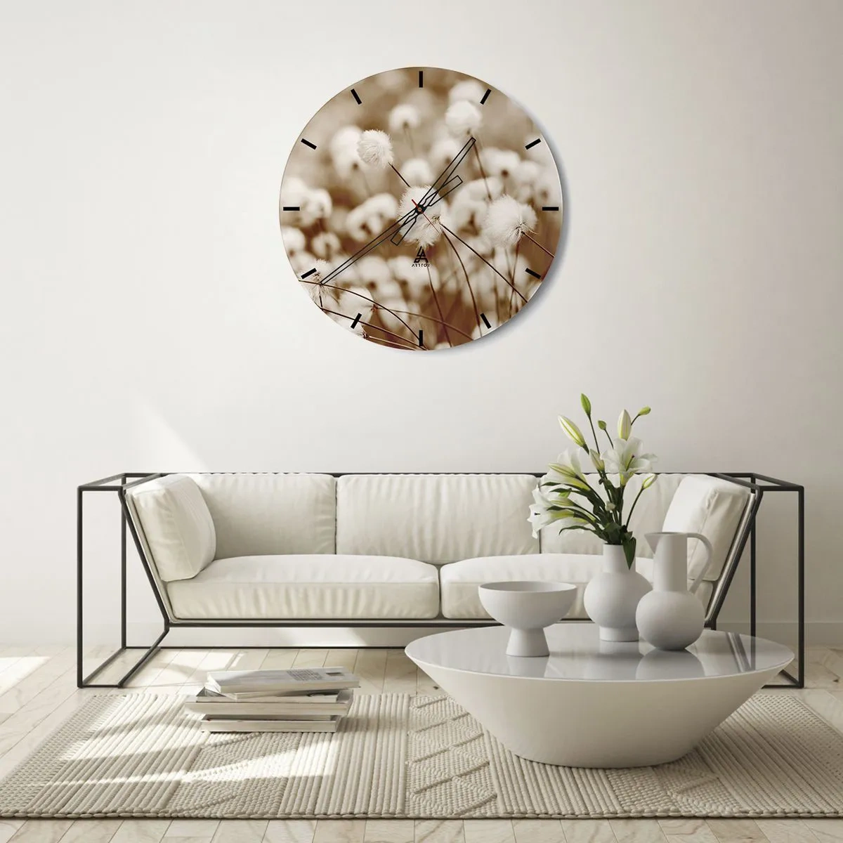 Wall clock - Clock on glass - Fluffy field - 40x40 cm