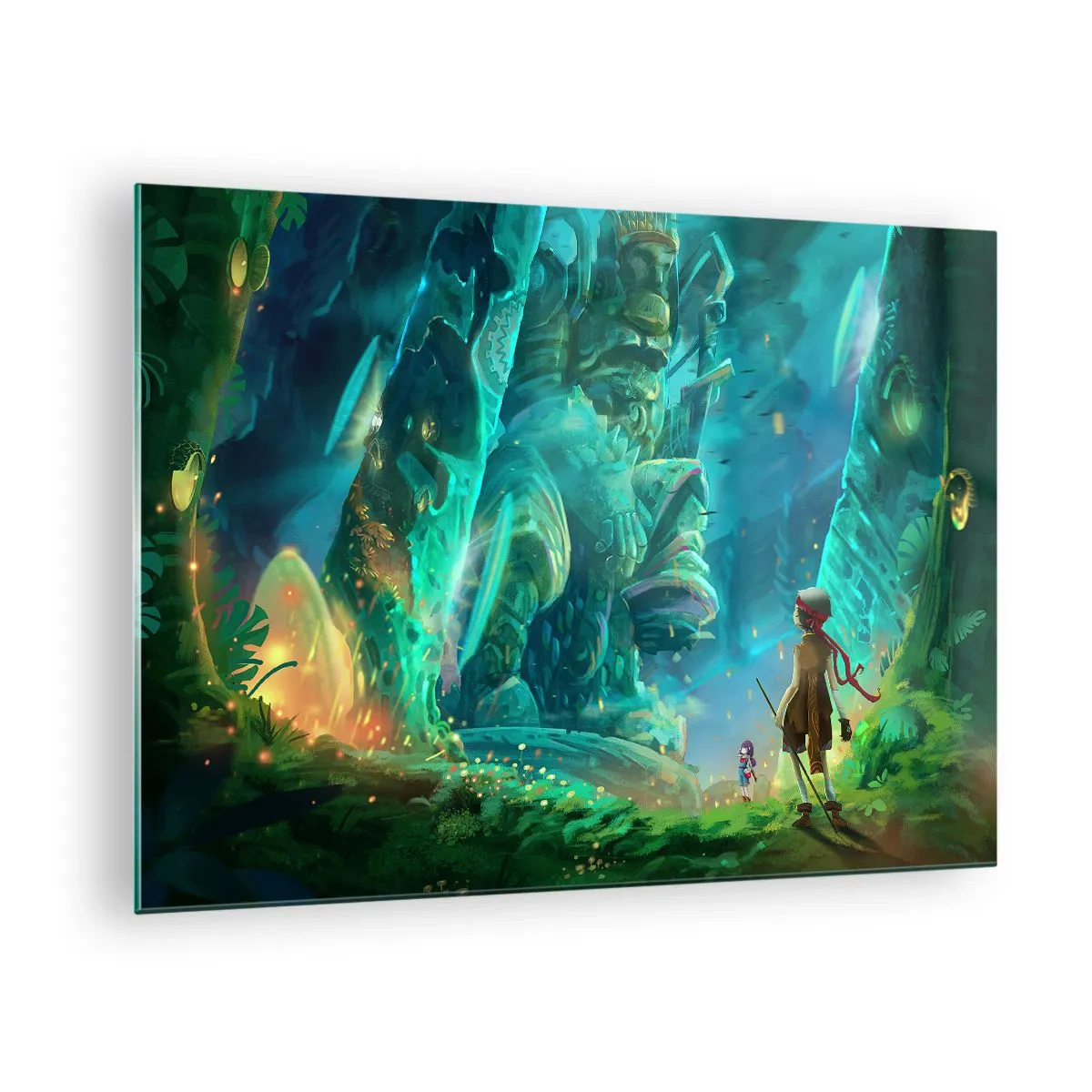 Glass picture - Fantasy landscape with a figure and an ancient statue in the forest - 70x50cm - From a Book of Fairy Tales - Modern wall decoration for the living room and bedroom ARTTOR