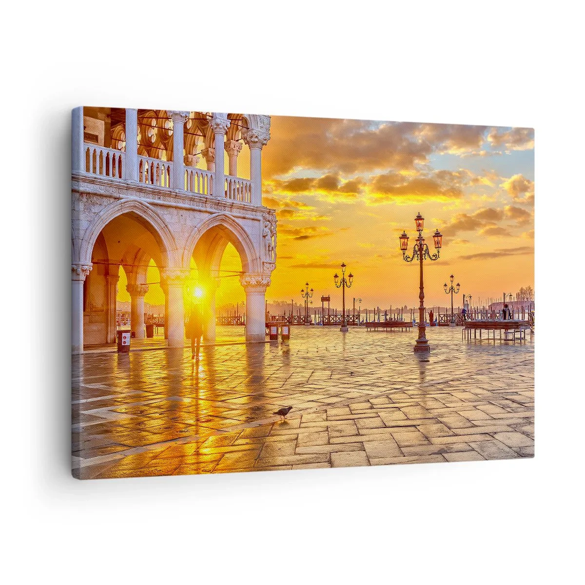 Canvas picture - Golden sunset on the city square with arcades and lamps - 70x50cm - Where Is Everybody? - Modern wall decoration for the living room and bedroom ARTTOR