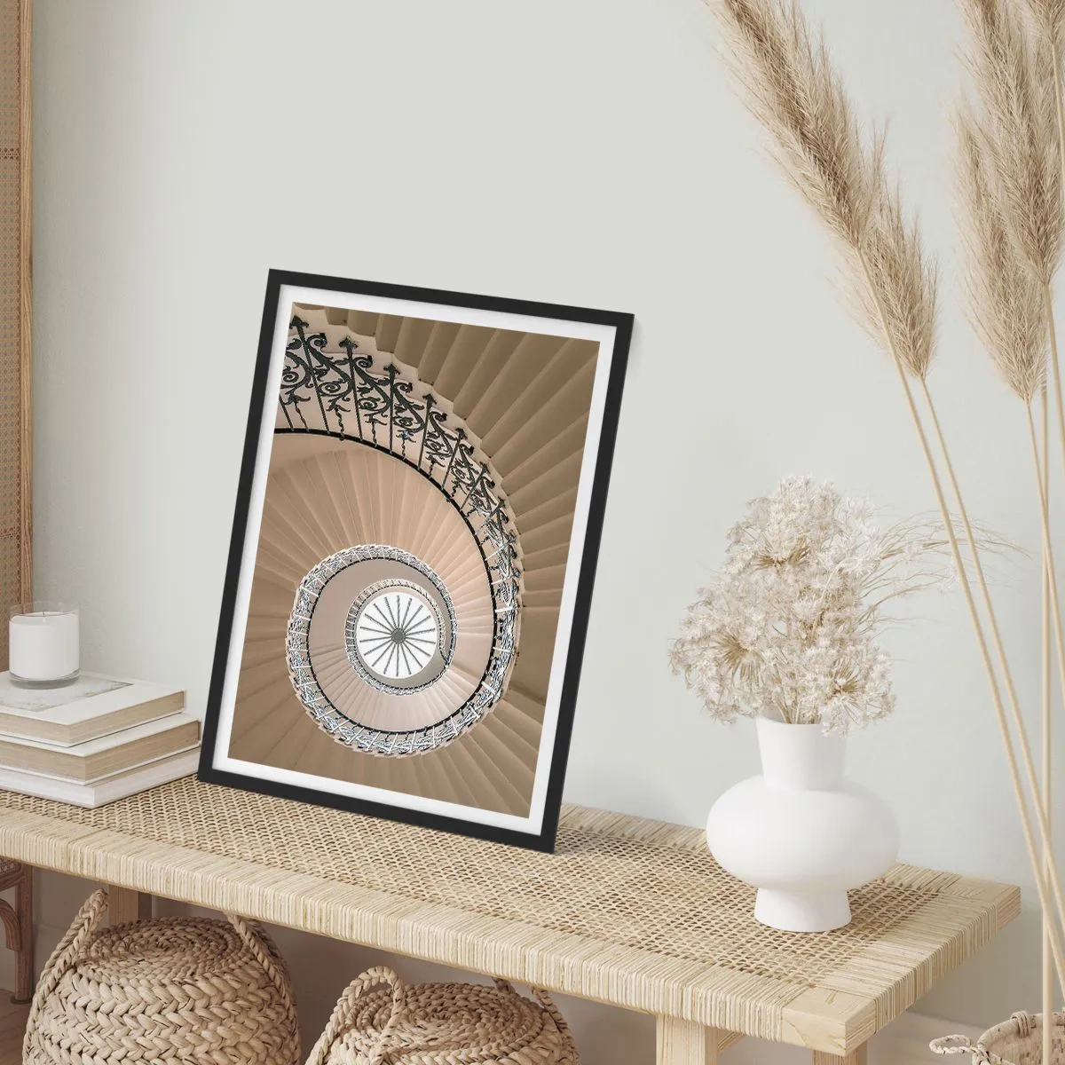 Poster in black frame - Photograph of a spiral staircase with a decorative balustrade - 50x70cm - Inside the Shell - Modern wall decoration for the living room and bedroom ARTTOR