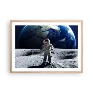 Poster in light oak frame - Greetings from the Moon - 70x50 cm