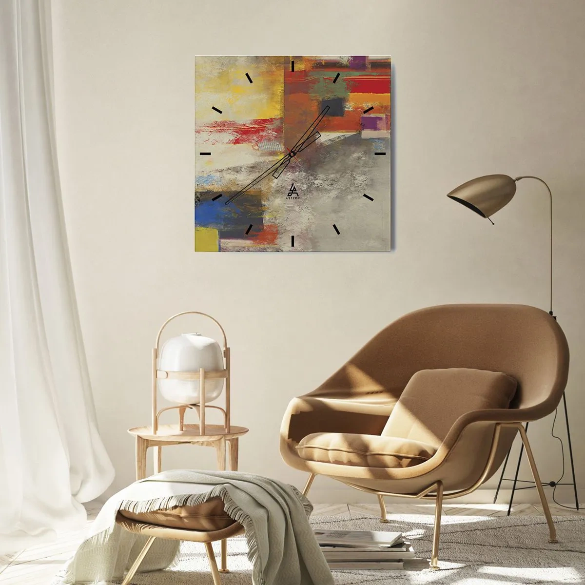 Wall clock - Clock on glass - Geometry of Colours - 40x40 cm