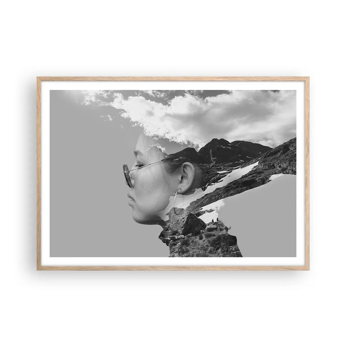 Poster in light oak frame - Cloudy Portrait - 100x70 cm