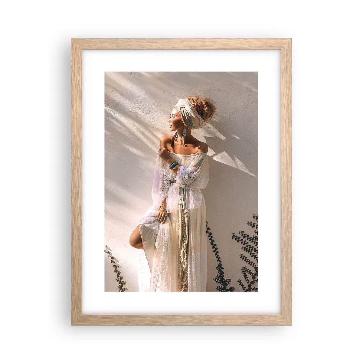 Poster in light oak frame - Sun and Girl - 30x40 cm
