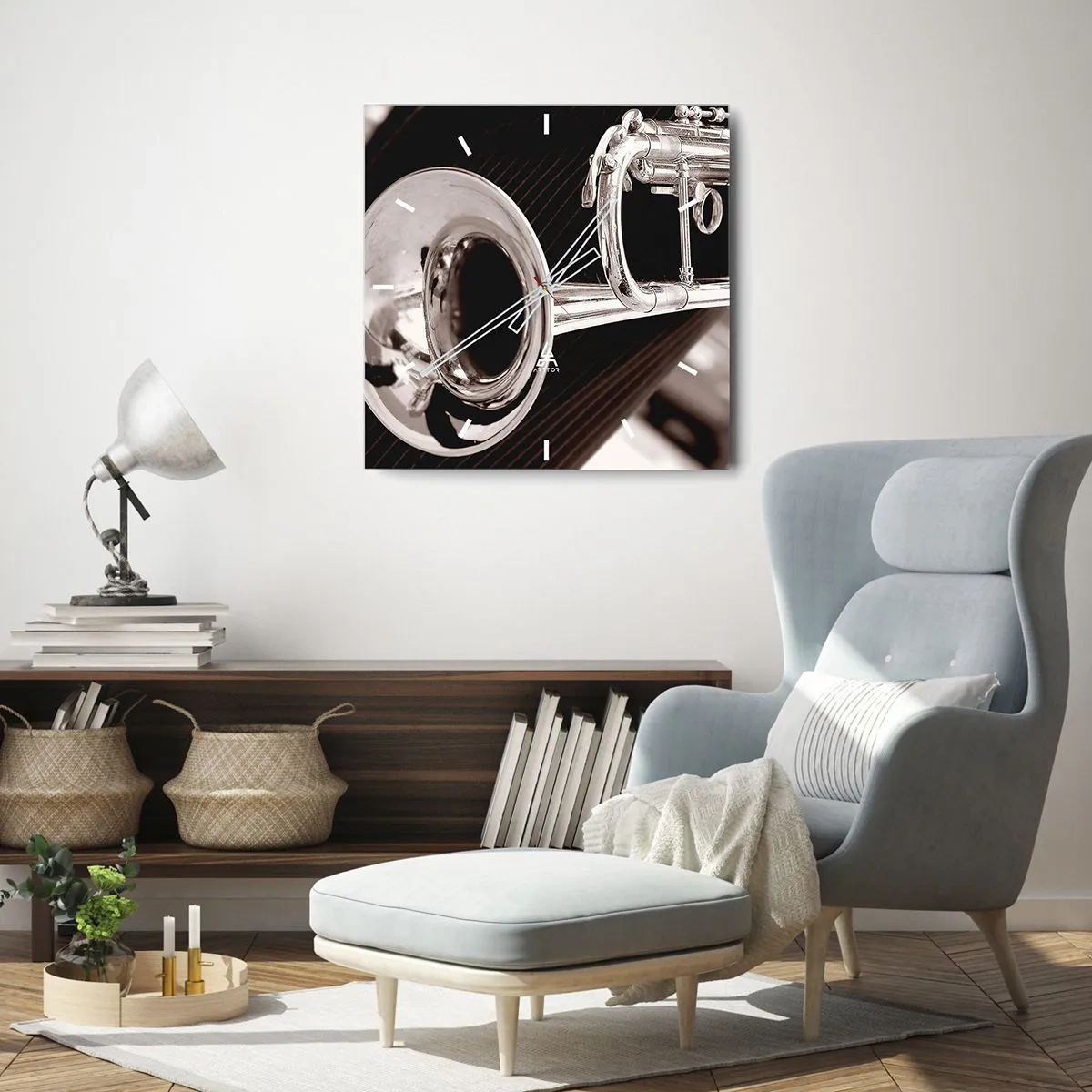 Wall clock - Clock on glass - Musical Journey to the 30-ies - 30x30 cm