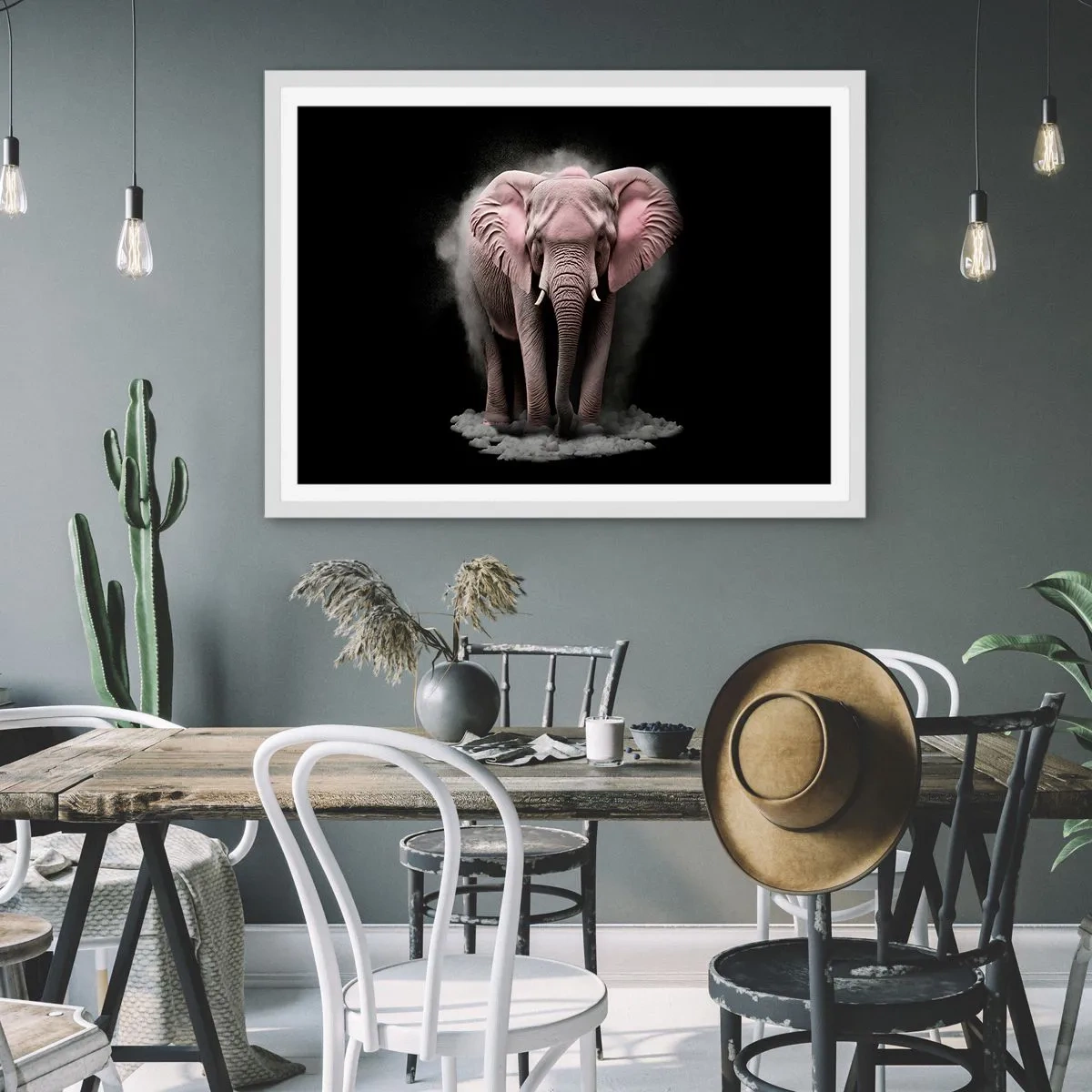 Poster in white frmae - Don't Think About a Pink Elephant! - 100x70 cm