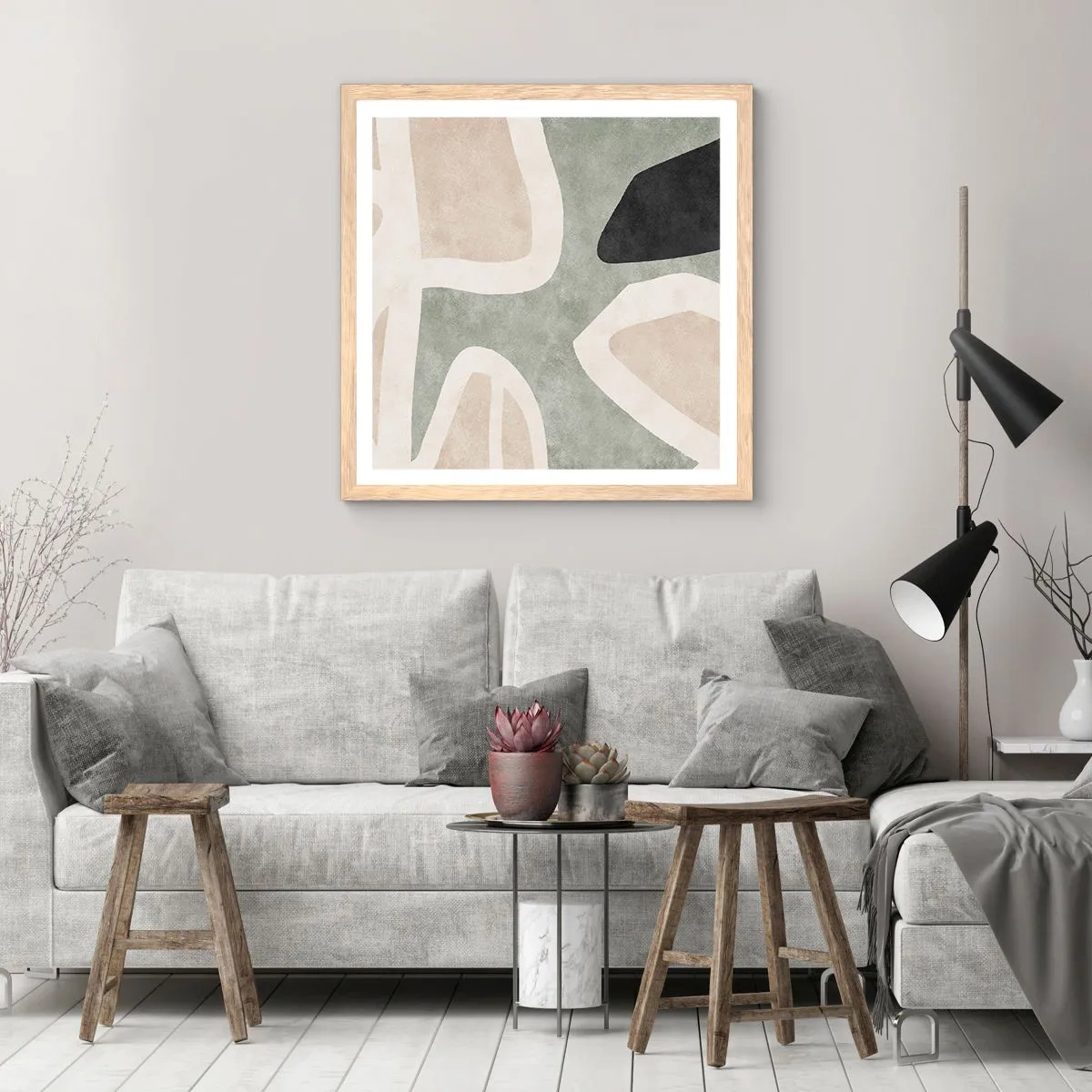 Poster in light oak frame - Composition with a Black Motif - 40x40 cm