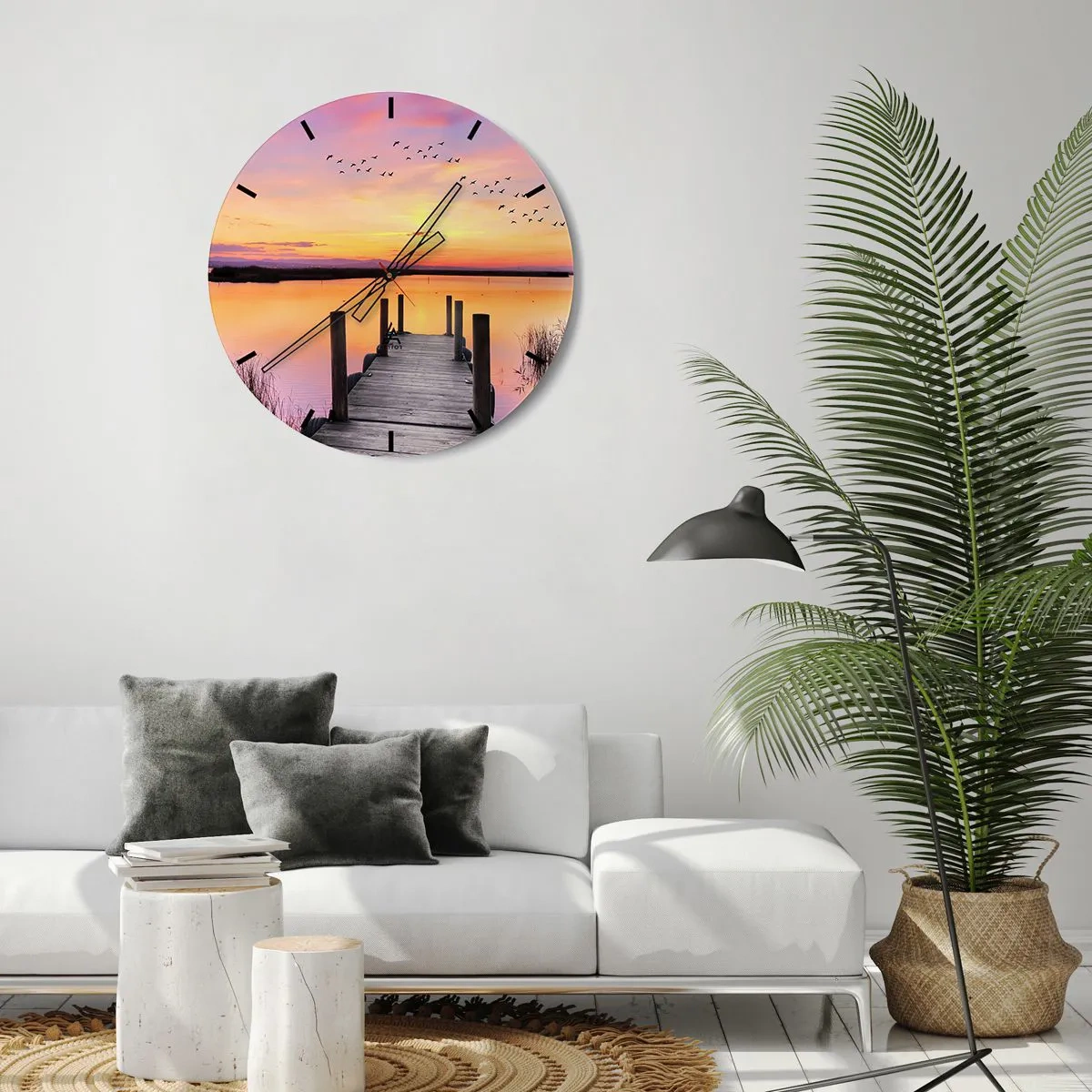 Wall clock - Clock on glass - Violet Quiet Dawn - 40x40 cm