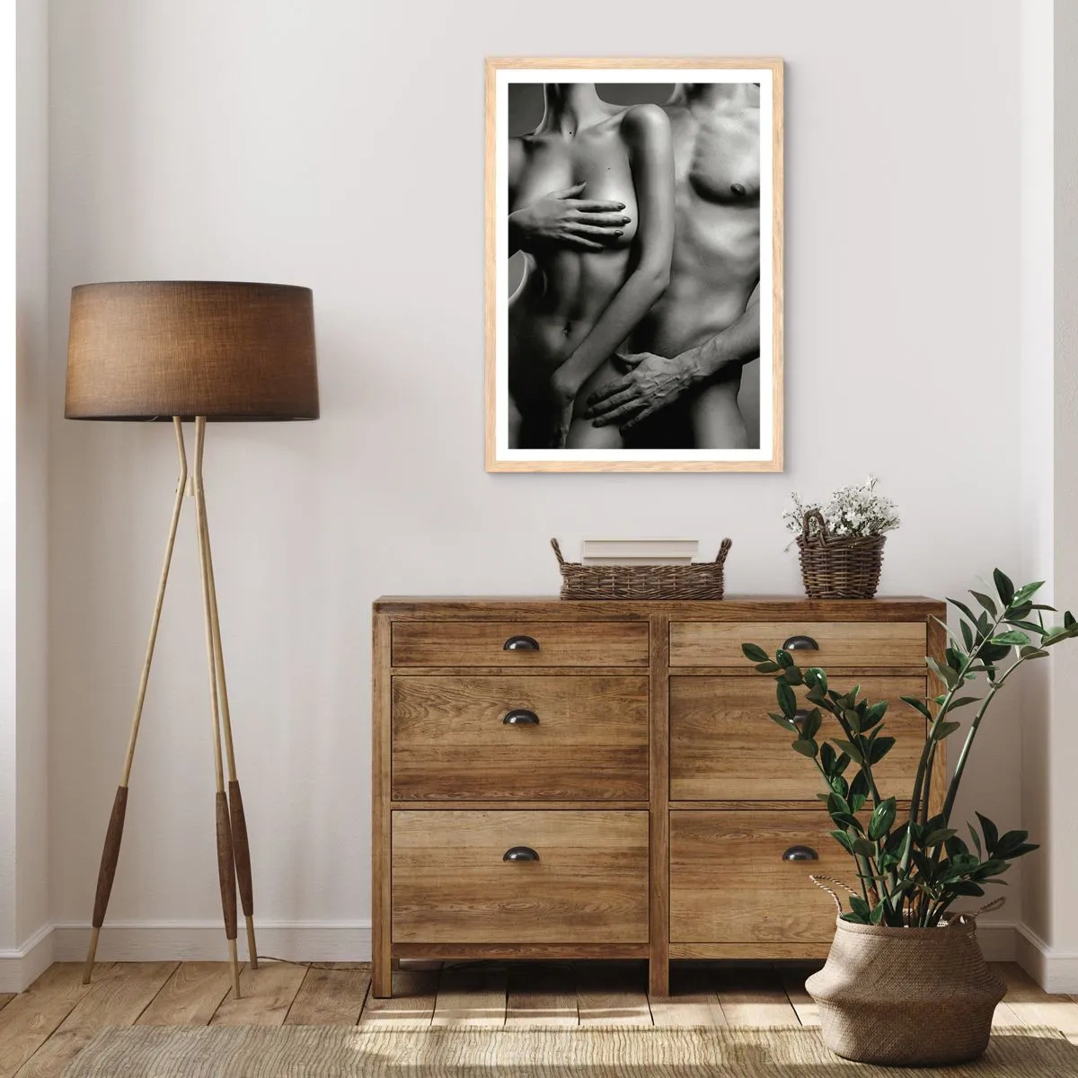 Poster in light oak frame - Adam and Eve - 70x100 cm