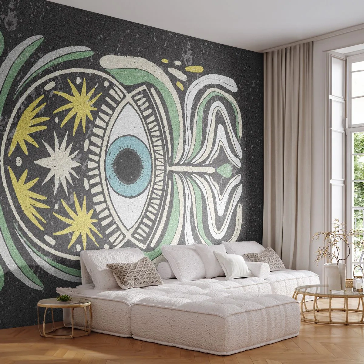Photo Wallpaper Standard Eco - Tribal Rituals - Boho, Eye, Pastel - 350x256 cm