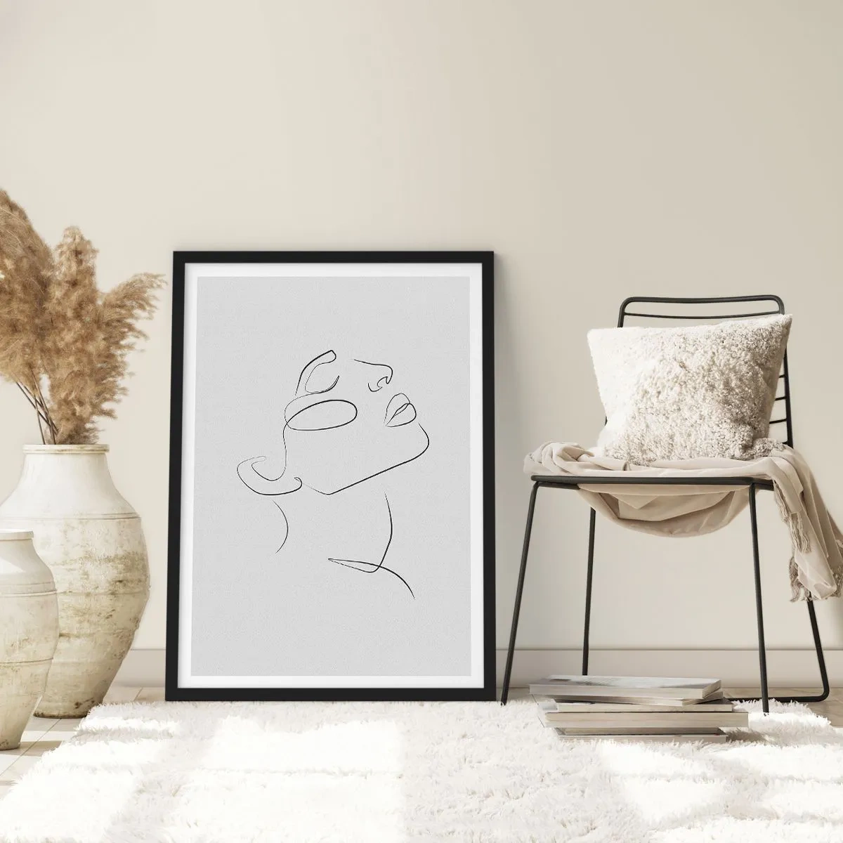 Poster in black frame - Minimalist portrait of a woman in line art style - 50x70cm - Meanders of a Dream - Modern wall decoration for the living room and bedroom ARTTOR