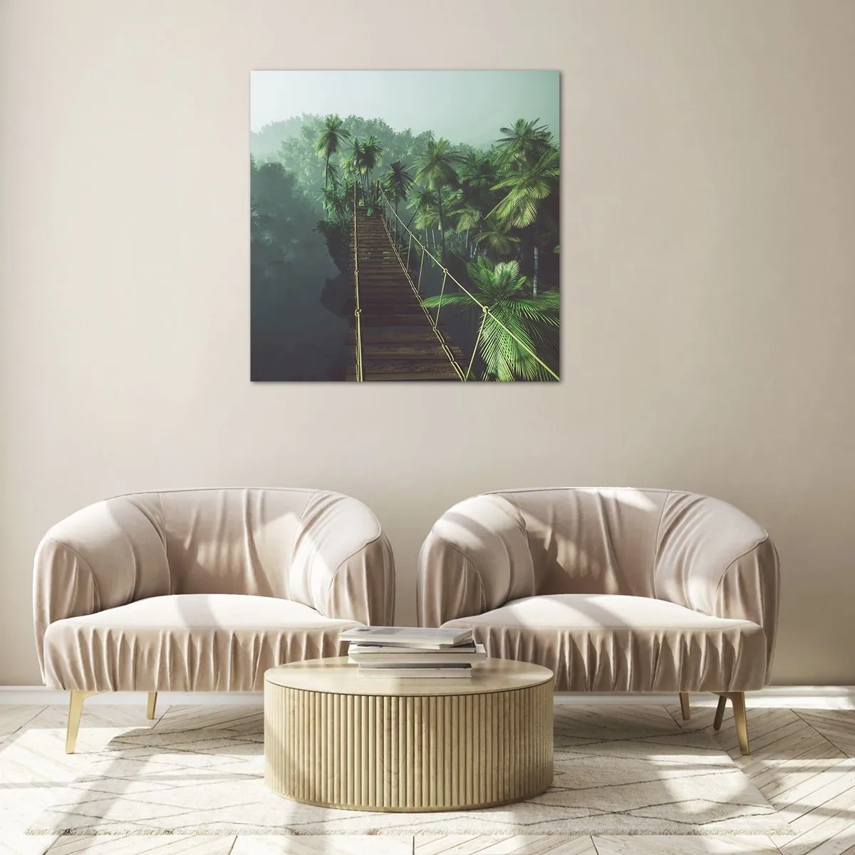 Glass picture - Hanging Bridge in the Green - 40x40 cm