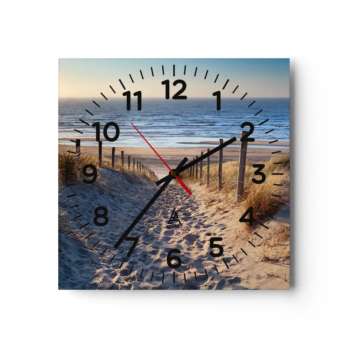 Wall clock - Clock on glass - Sound of the Sea, Singing of the Birds, Wild Beach among Grass - 30x30 cm