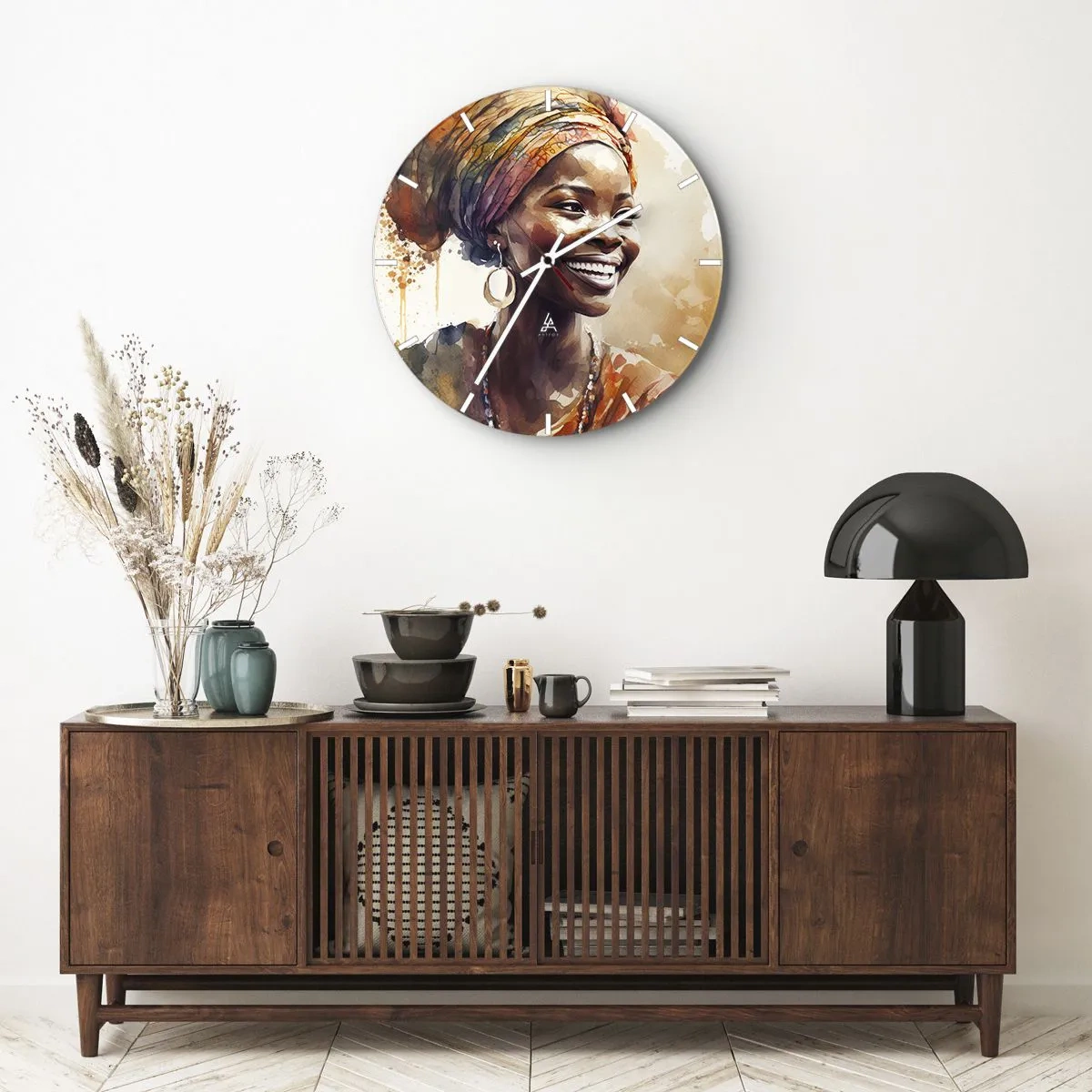 Wall clock - Clock on glass - African Queen - 40x40 cm