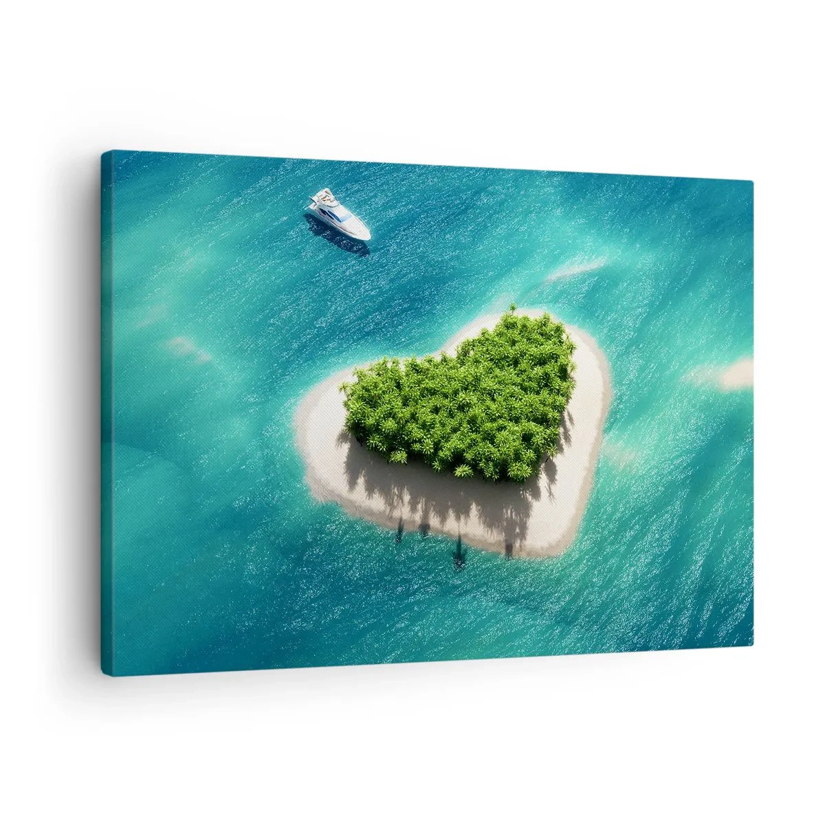 Canvas picture - A romantic heart-shaped island in a turquoise sea - 70x50cm - I Love Summer - Modern wall decoration for the living room and bedroom ARTTOR