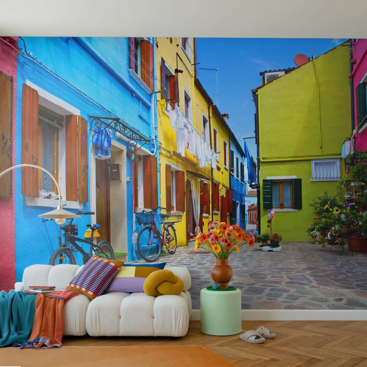 Self-Adhesive Photo Wallpaper Deluxe Sticker - Sweet, Pastel Alley - City, Bicycles, Alley - 250x175 cm