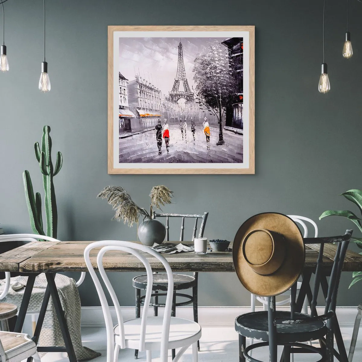 Poster in light oak frame - Parisian Walk - 50x50 cm