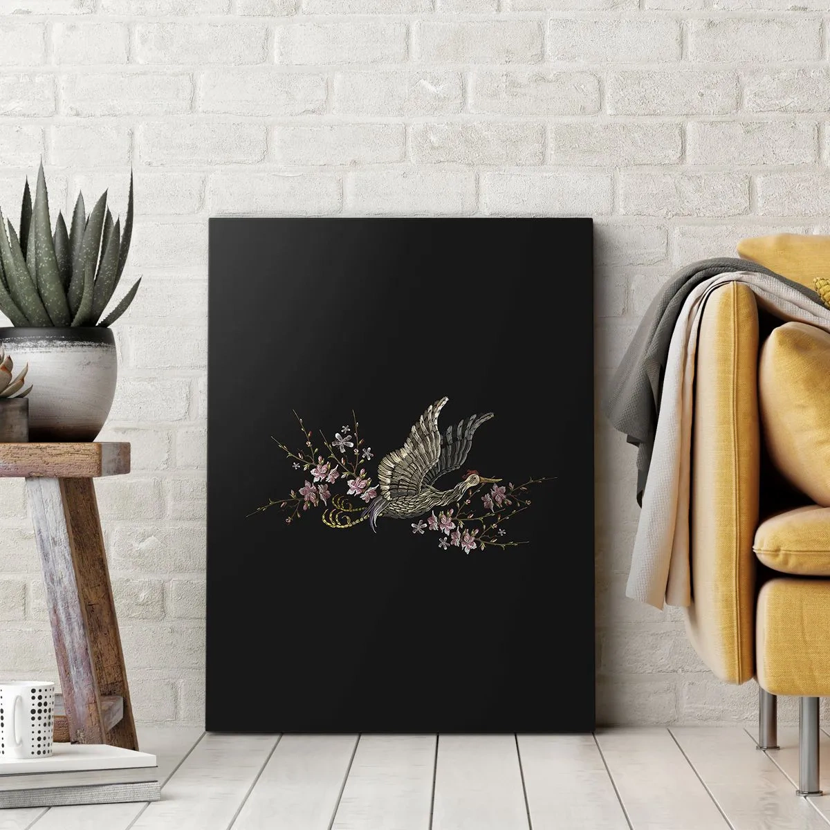 Canvas picture - Exotic, Embroidered Bird - 65x120 cm