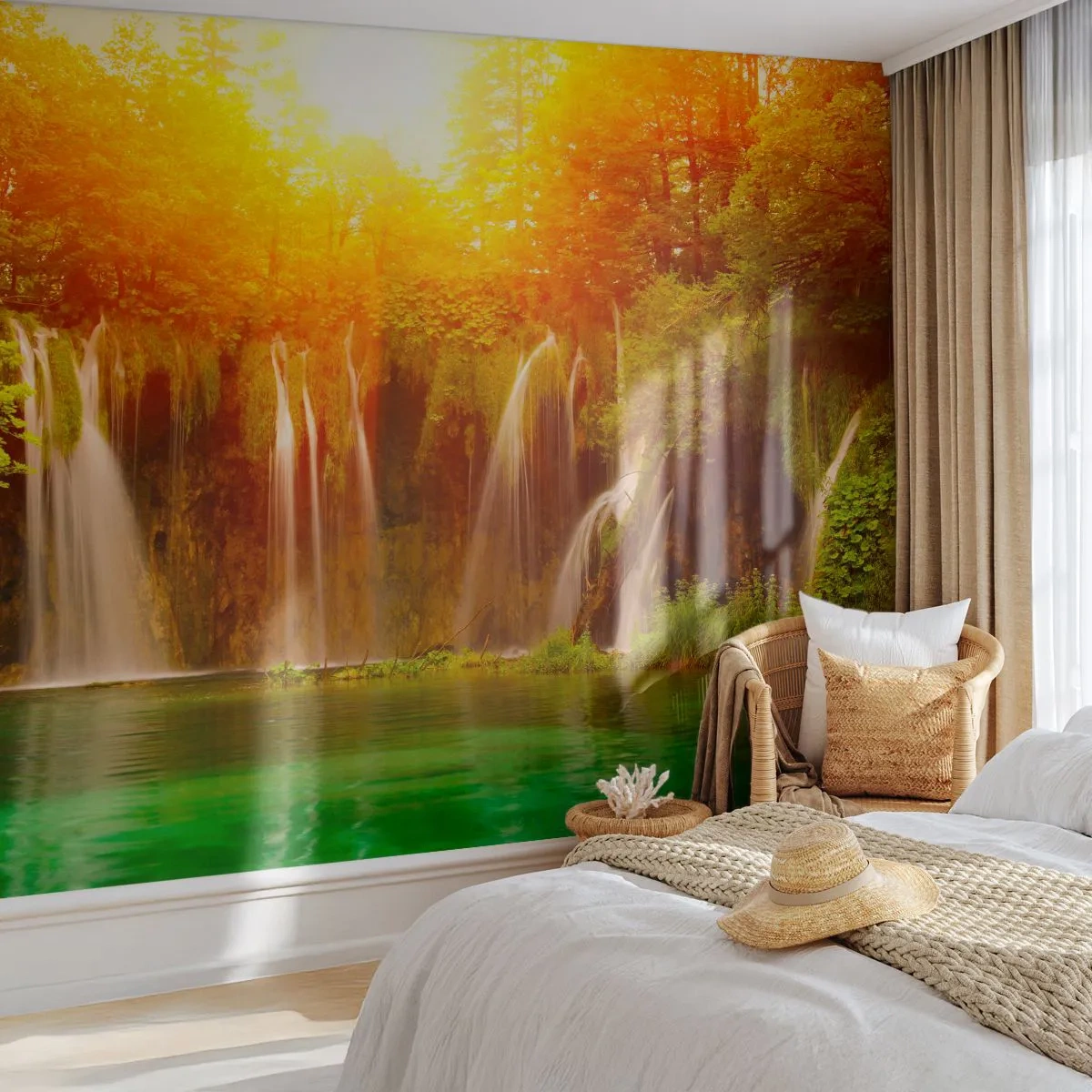 Photo Wallpaper Premium Canvas - In the Sun and in the Shade - Landscape, Waterfall, Croatia - 150x105 cm