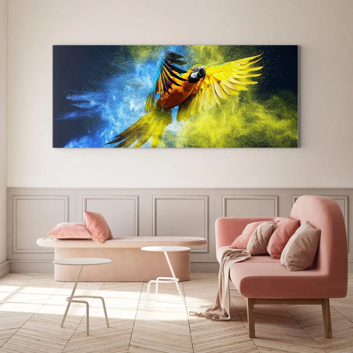 Glass picture - In Blue and Gold Dust - 140x50 cm