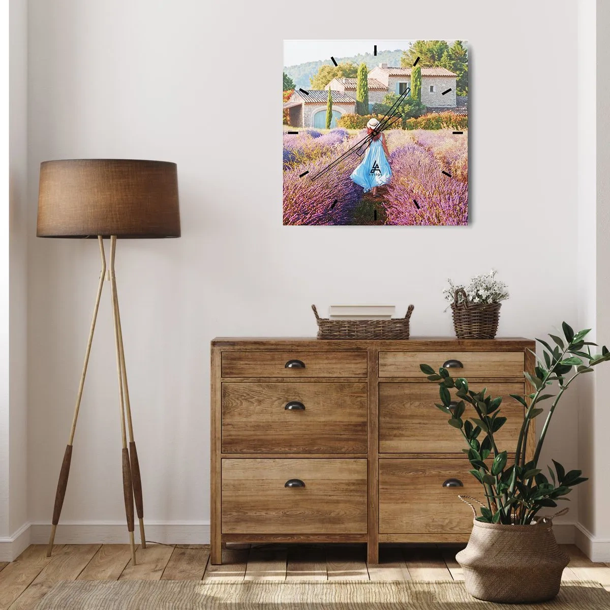 Wall clock - Clock on glass - Lavender Girl - 40x40 cm