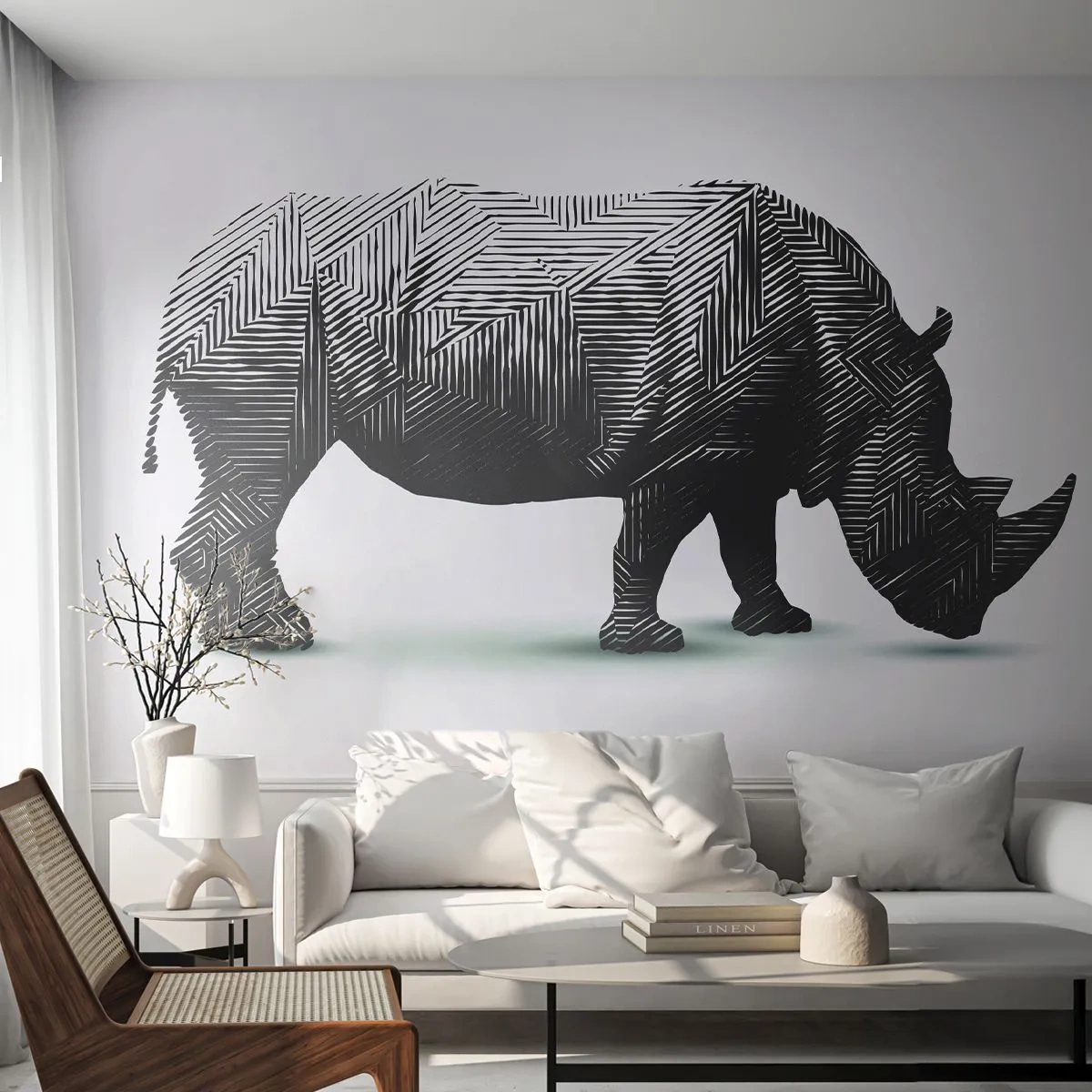 Photo Wallpaper Premium Canvas - Geometric Beauty of Nature - Animals, Rhinoceros, Graphics - 150x105 cm