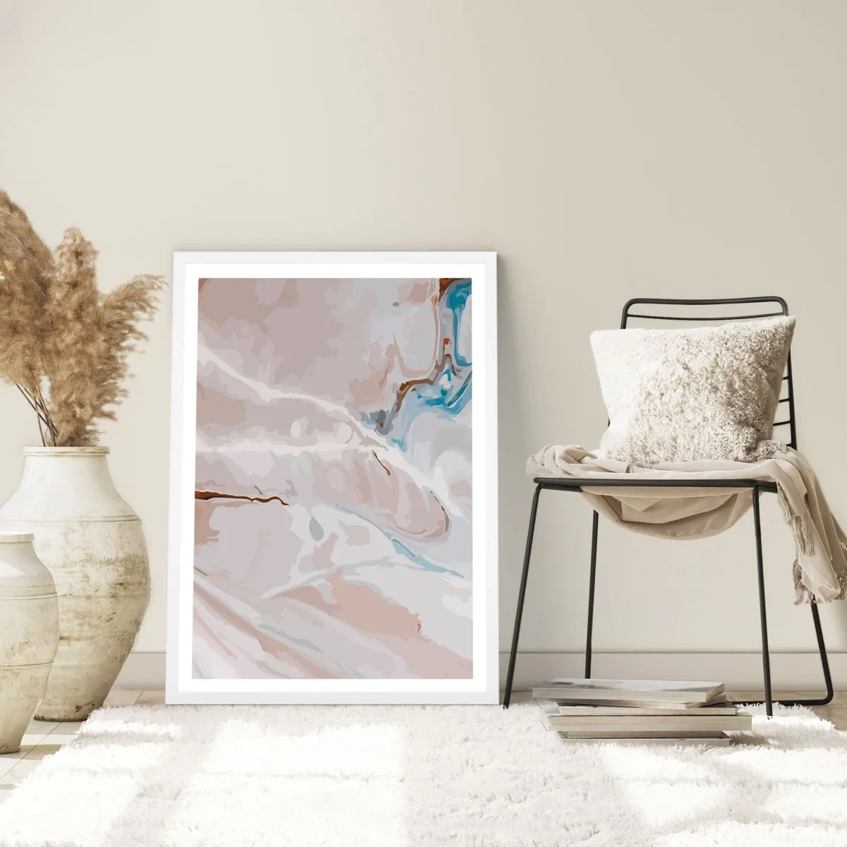 Poster in white frmae - Blue Meanders under White - 61x91 cm