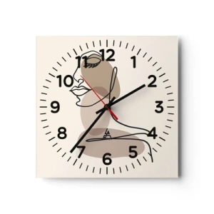 Wall clock - Clock on glass - Listening to Herself - 40x40 cm