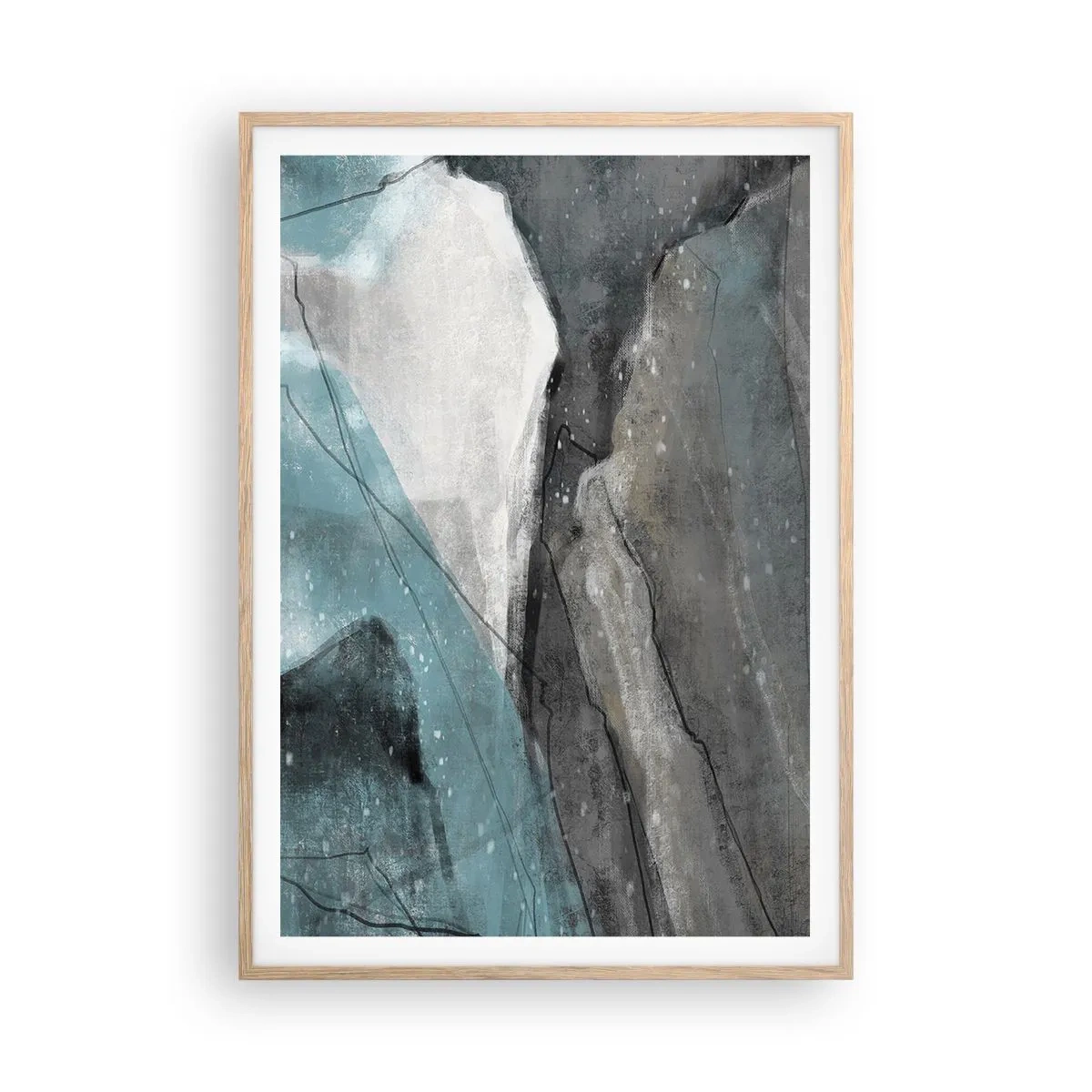 Poster in light oak frame - Abstract: Rocks and Ice - 70x100 cm