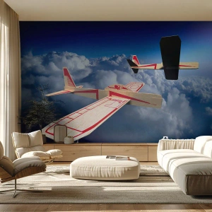 Photo Wallpaper Premium Sand - Higher and Further - Plane, Glider, Clouds - 300x210 cm