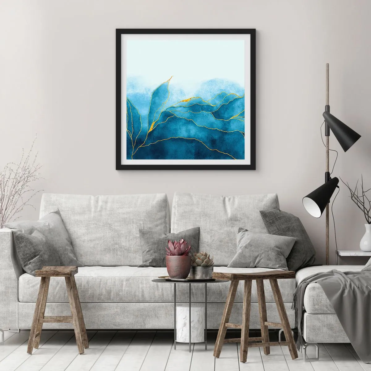 Poster in black frame - Blue In Gold - 30x30 cm