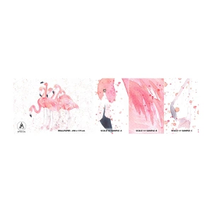 Photo Wallpaper Sample Standard Eco - Pink Power - Flamingos, Birds, Graphics - 100x30 cm