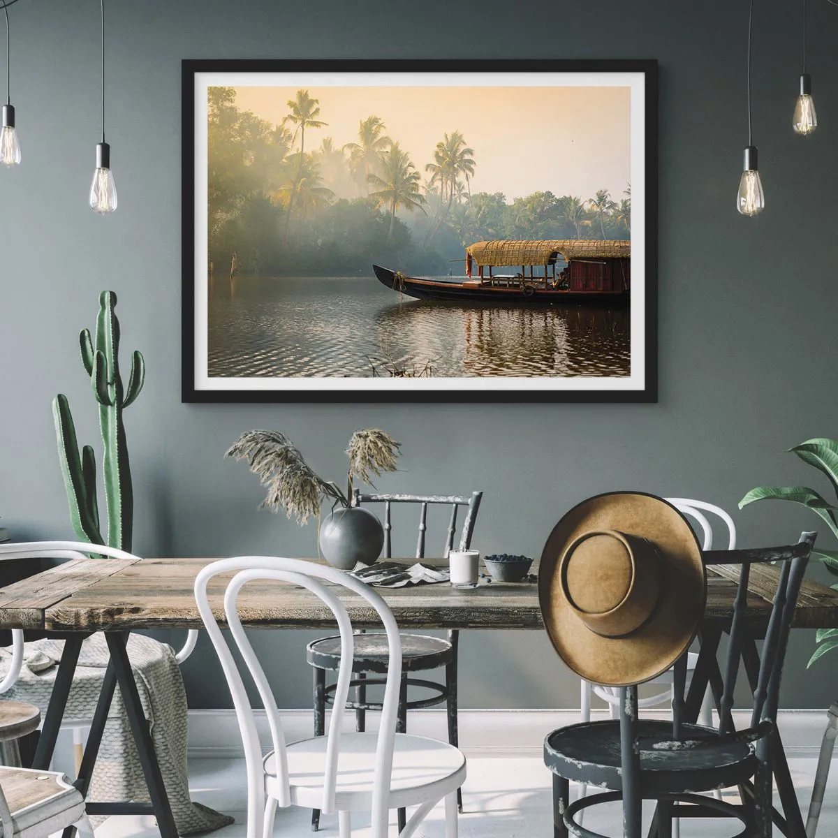 Poster in black frame - House on the River - 100x70 cm