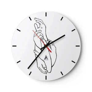 Wall clock - Clock on glass - A delicate sketch of two clasped hands on a white background - 30x30cm - Good Touch - Modern wall decoration for the living room, kitchen, and bedroom ARTTOR