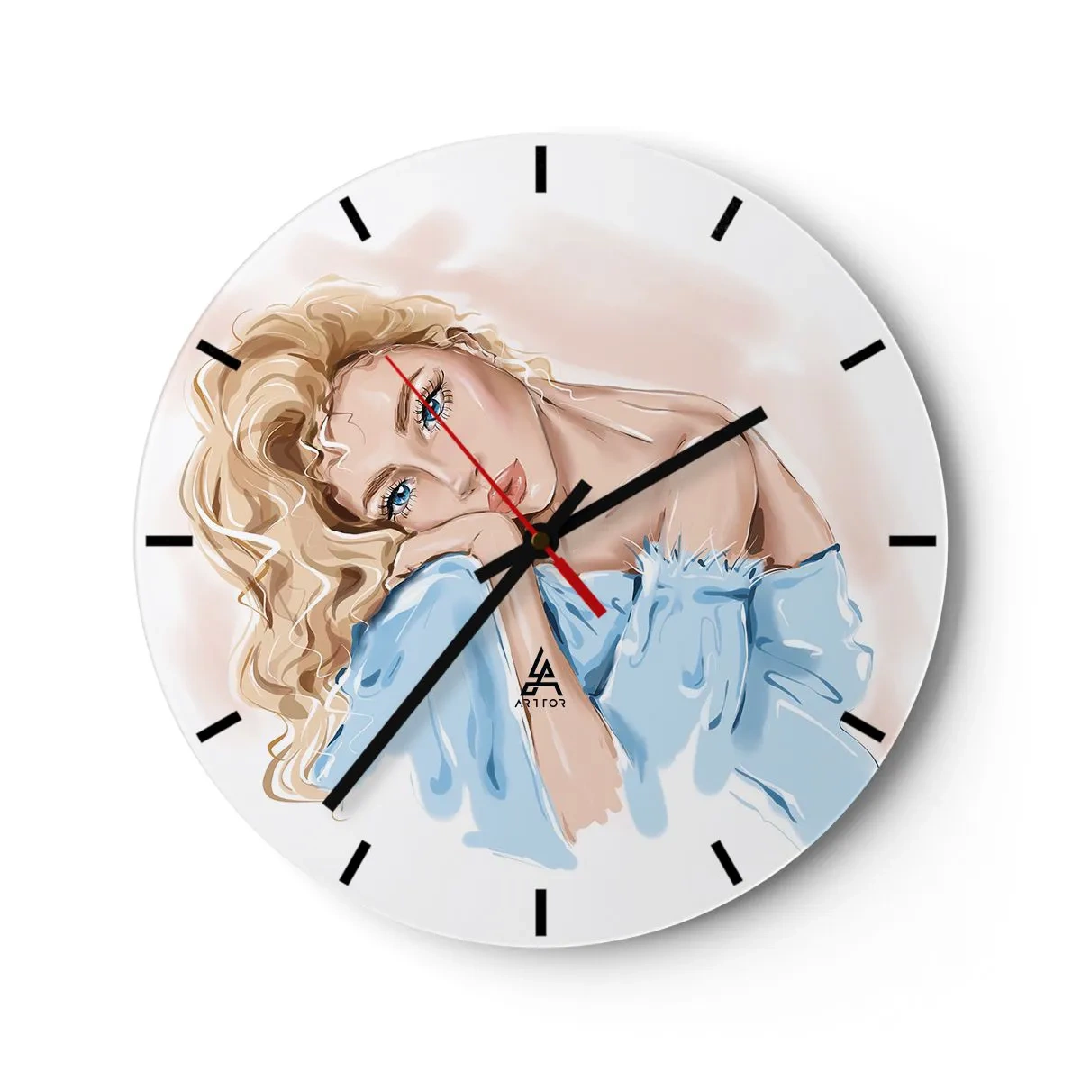 Wall clock - Clock on glass - Dreamy in Blue - 40x40 cm