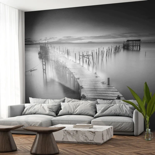 Self-Adhesive Photo Wallpaper Deluxe Sticker - Peace of a Forgotten Shore - Landscape, Lake, Wooden Bridge - 350x256 cm