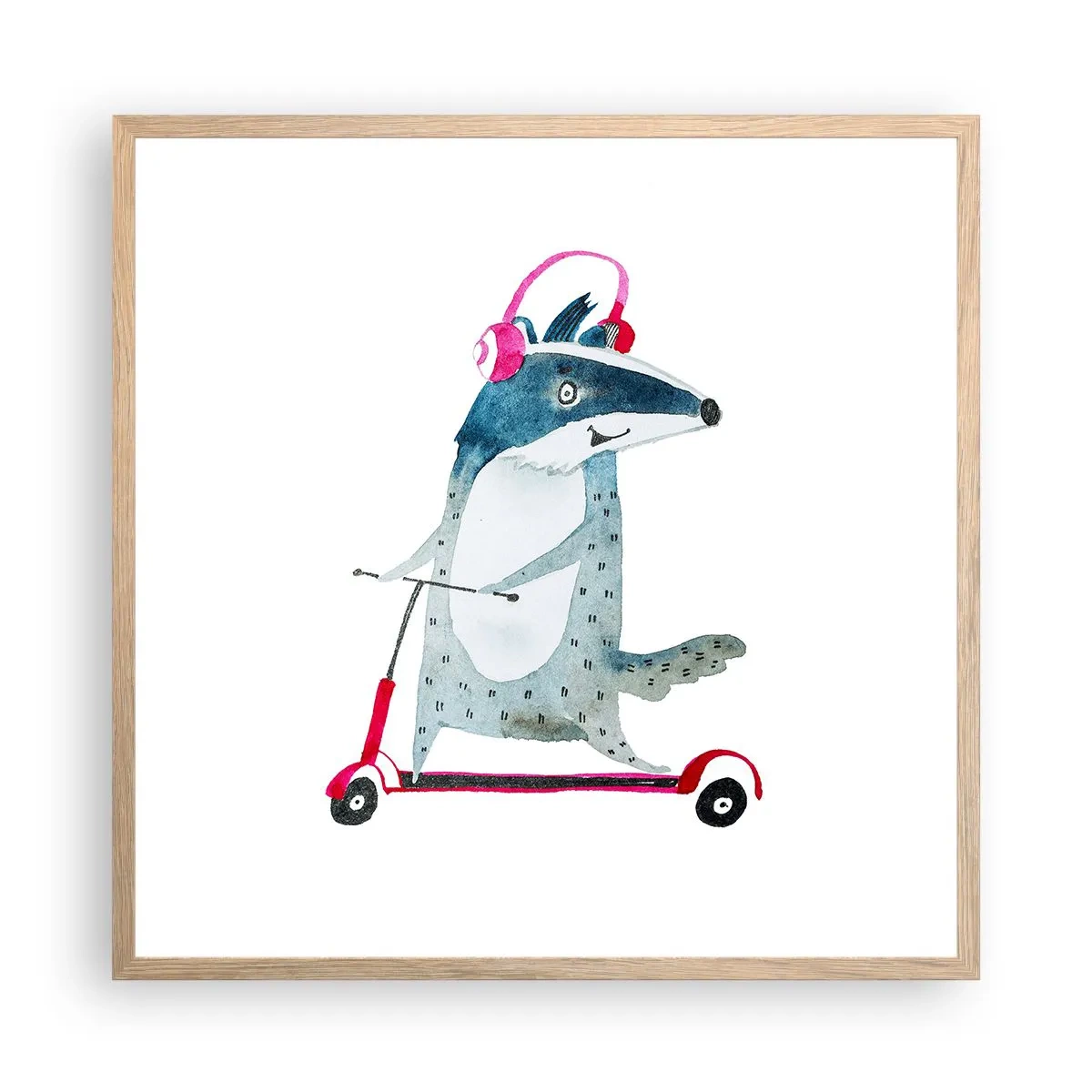 Poster in light oak frame - Joys of a Badger - 60x60 cm