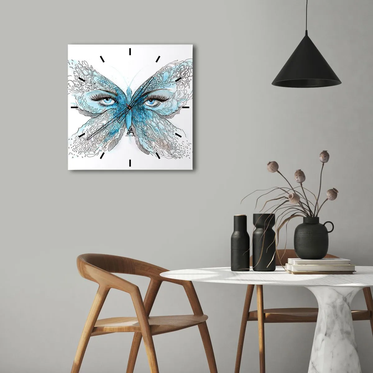 Wall clock - Clock on glass - Eros Praying Mantis - 30x30 cm