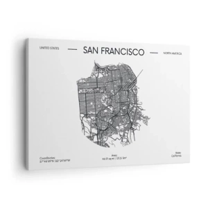 Canvas picture - A map of San Francisco in a black and white minimalist style. - 70x50cm - Anatomy of San Francisco - Modern wall decoration for the living room and bedroom ARTTOR