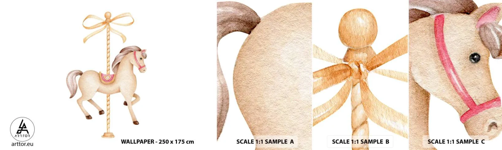 Photo Wallpaper Sample Self-Adhesive Deluxe Sticker - Graceful Trot - Horse, Merry-go-round, Girlish - 100x30 cm