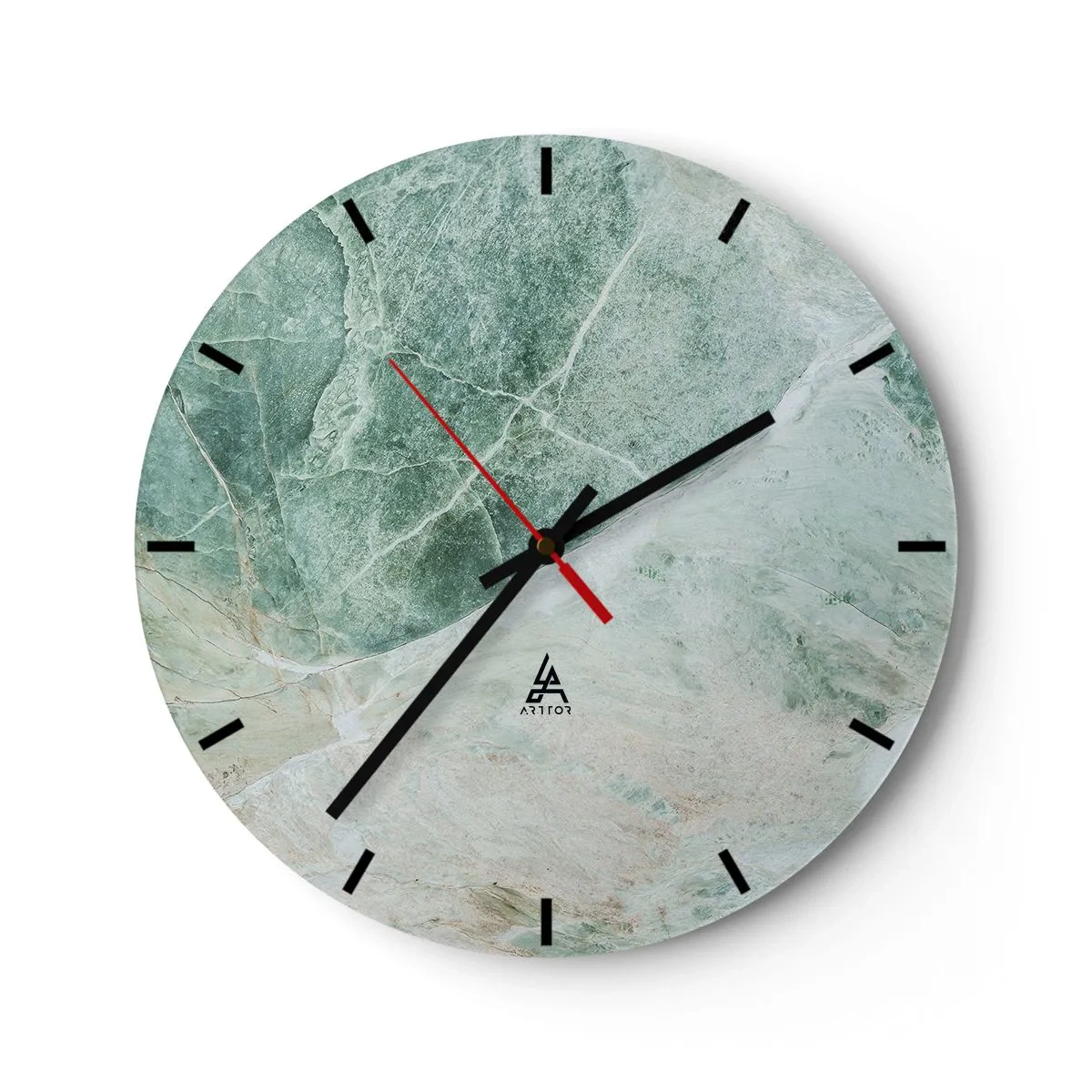 Wall clock - Clock on glass - Green marble pattern in a cool shade - 30x30cm - Noble Coolness of a Stone - Modern wall decoration for the living room, kitchen, and bedroom ARTTOR
