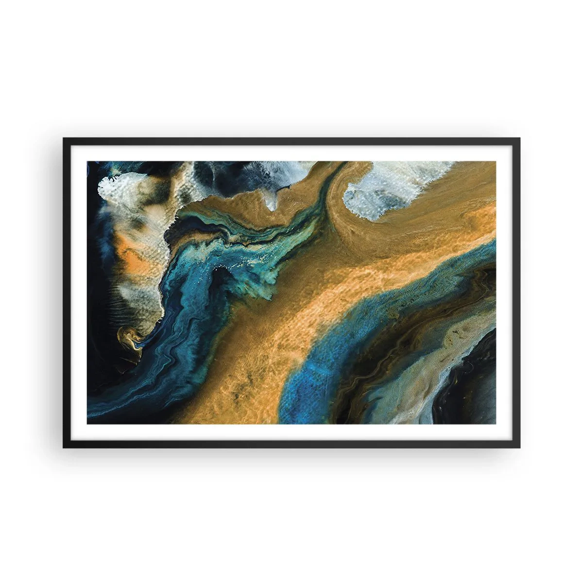 Poster in black frame - Blue -Yellow - Mutal Influences - 91x61 cm