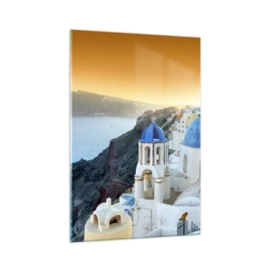 Glass picture - Santorini - Snuggling up to the Rocks - 70x100 cm