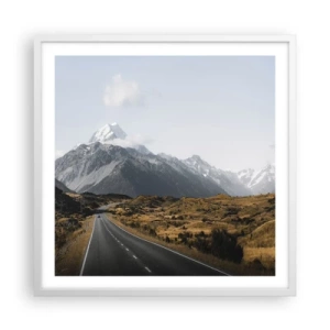 Poster in white frmae - Road to the Heart of the Mountains - 60x60 cm