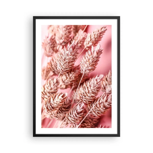 Poster in black frame - Close-up of dried grain ears on a pink background - 50x70cm - Flowery Cascade in Pink - Modern wall decoration for the living room and bedroom ARTTOR