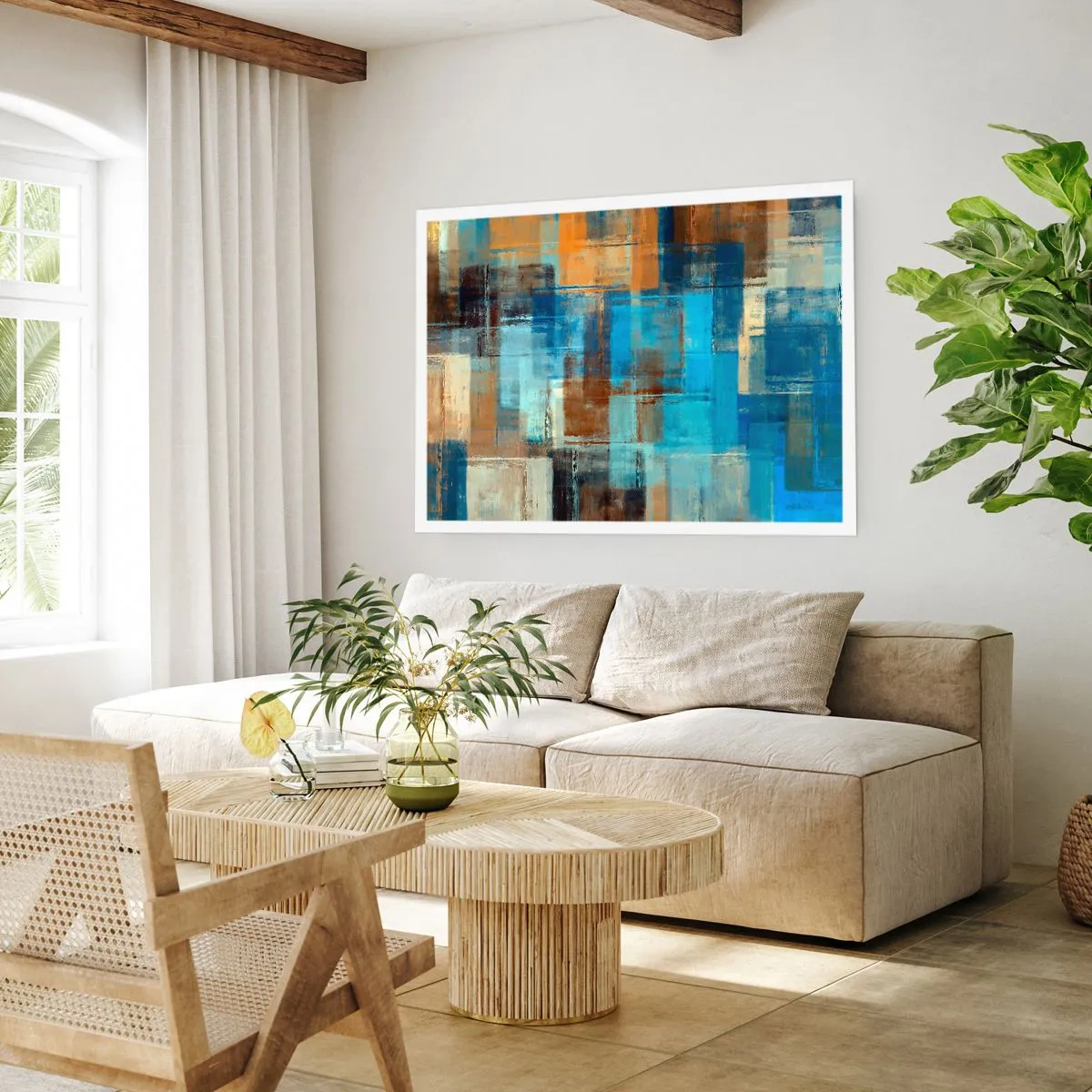Poster - Through Blue Curtain - 100x70 cm